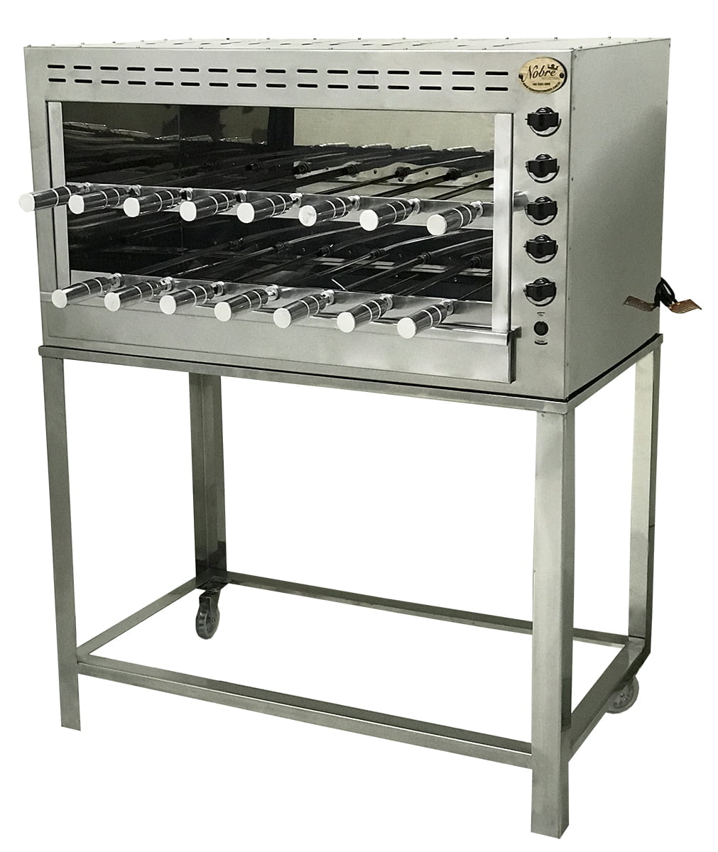 Churrasqueira à Gás 15 espetos com suporte para espetos e cavalete com 02 rodizios.