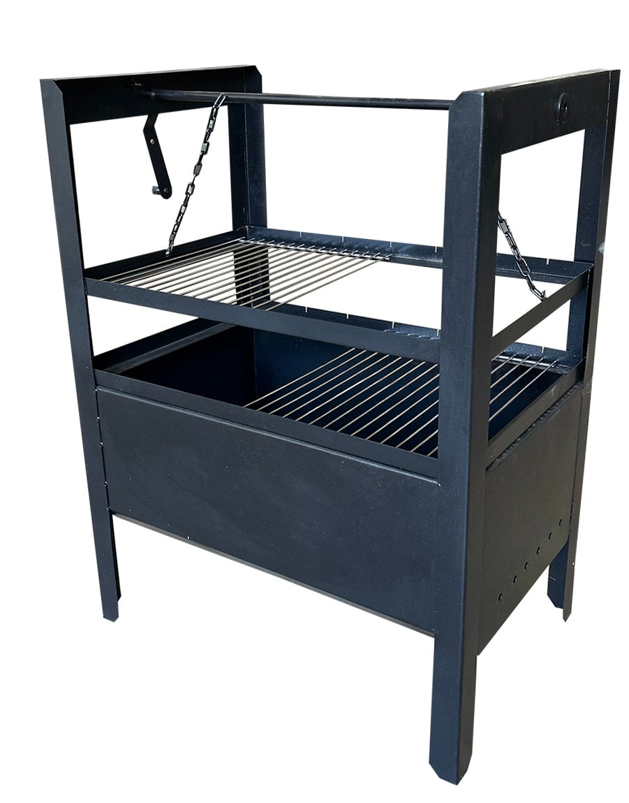 CHURRASQUEIRA PORTÁTIL COM SISTEMA DE ELEVAÇÃO PRETA COM GRELHA