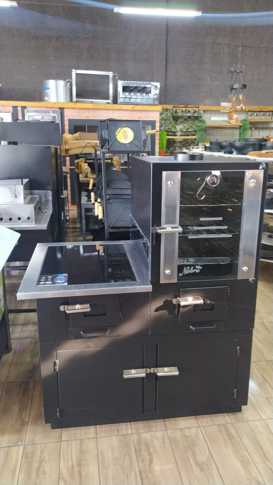 FORNO À LENHA COM FOGÃO E GABINETE CHAPA VITREO NOBRE