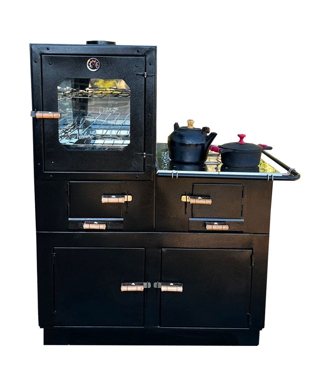 FORNO À LENHA COM FOGÃO E GABINETE NOBRE CHAPA DE ALUMINIO 