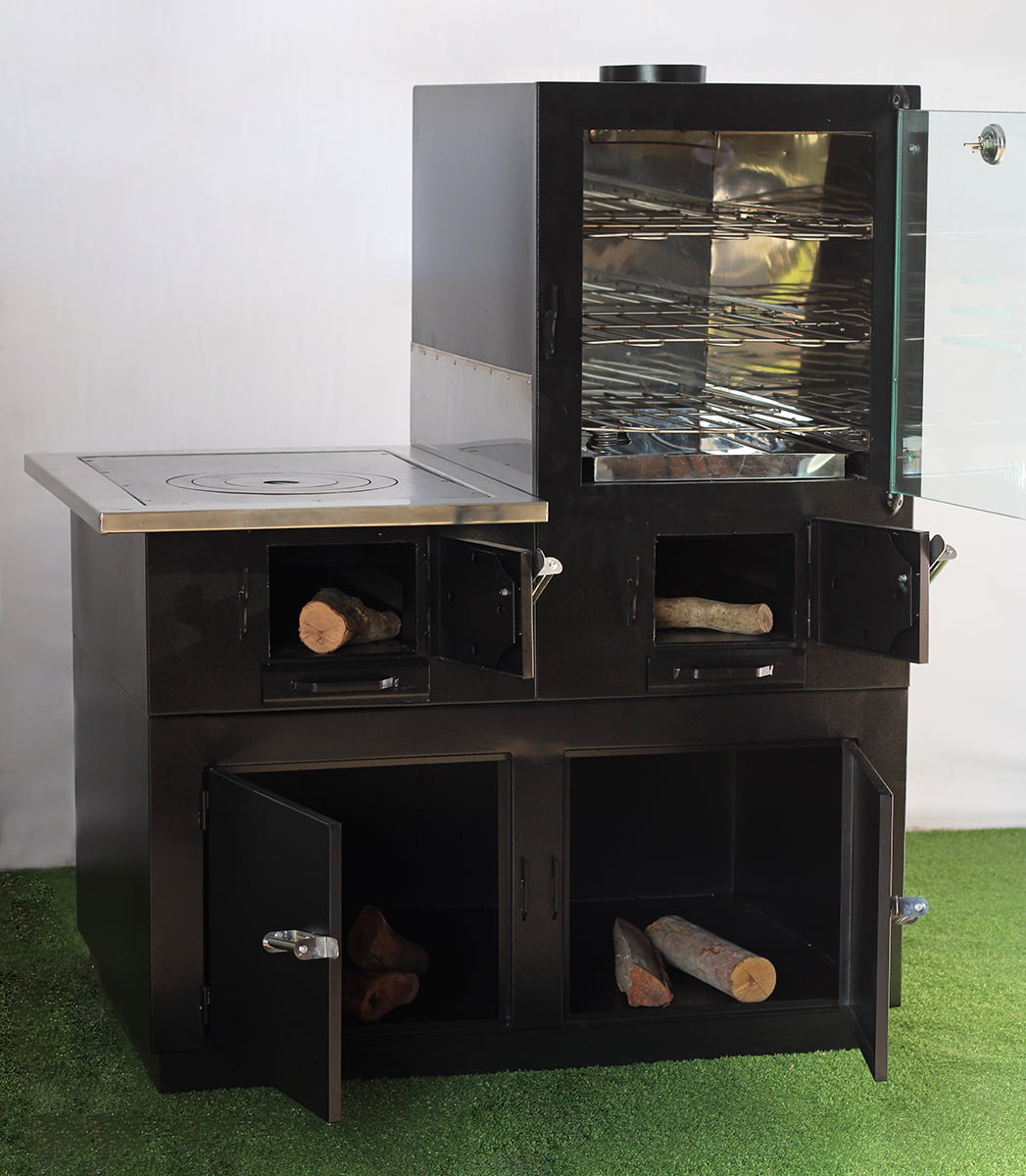 FORNO À LENHA COM FOGÃO E GABINETE NOBRE CHAPA DE FERRO   