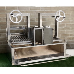 CHURRASQUEIRA PARRILLA INOX 304 COM 2 GRELHA DE ELEVACAO, FIREBOX NO MEIO, COM PORTINHA FRONTAL  100cm  - Cópia (1)