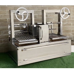 CHURRASQUEIRA PARRILLA INOX 304 COM 2 GRELHA DE ELEVACAO, FIREBOX NO MEIO, COM PORTINHA FRONTAL  100cm  - Cópia (1)