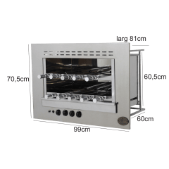 CHURRASQUEIRA GÁS DE EMBUTIR 10 ESPETOS INOX 304 COM GRELHA E CESTO DE MIUDOS