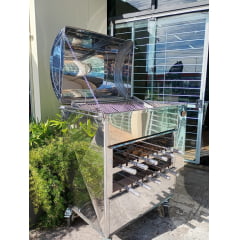 Churrasqueira portátil 11 espetos com tampa e sistema rotativo de grelha e espetos