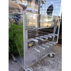 Churrasqueira portátil 11 espetos com tampa e sistema rotativo de grelha e espetos