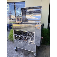 Churrasqueira portátil 11 espetos com tampa e sistema rotativo de grelha e espetos
