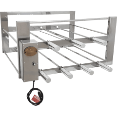CHURRASQUEIRA GIRATÓRIA 7 ESPETOS INOX COM APOIO EXTRA E CORRENTE DE INOX 