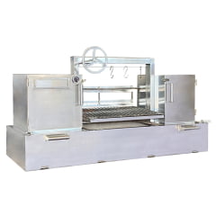 CHURRASQUEIRA PARRILLA INOX 150CM COM GRELHA DE ELEVAÇÃO POR VOLANTE COM FORNO E SUPORTE PARA ESPETOS INOX 304 CHURRASQUEIRA PARRILLA INOX 150CM COM GRELHA DE ELEVAÇÃO POR VOLANTE COM FORNO E SUPORTE PARA ESPETOS INOX 304