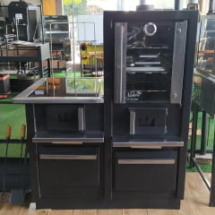 FORNO À LENHA COM FOGÃO E GABINETE CHAPA VITREO NOBRE
