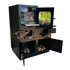 FORNO À LENHA COM FOGÃO E GABINETE NOBRE CHAPA DE ALUMINIO 